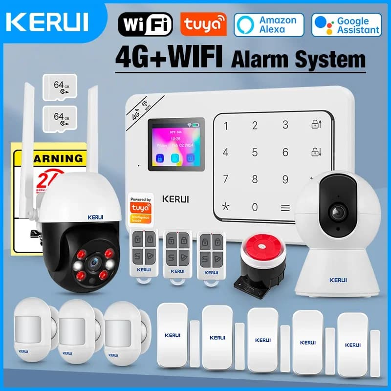 KERUI NUOVO 4G/WiFi Sistema di Allarme Domestico Tuya Smart Home, Casa Intelligente Allarme di Sicurezza Senza Fili Protezione Antifurto Sensore di Movimento PIR Controllo APP