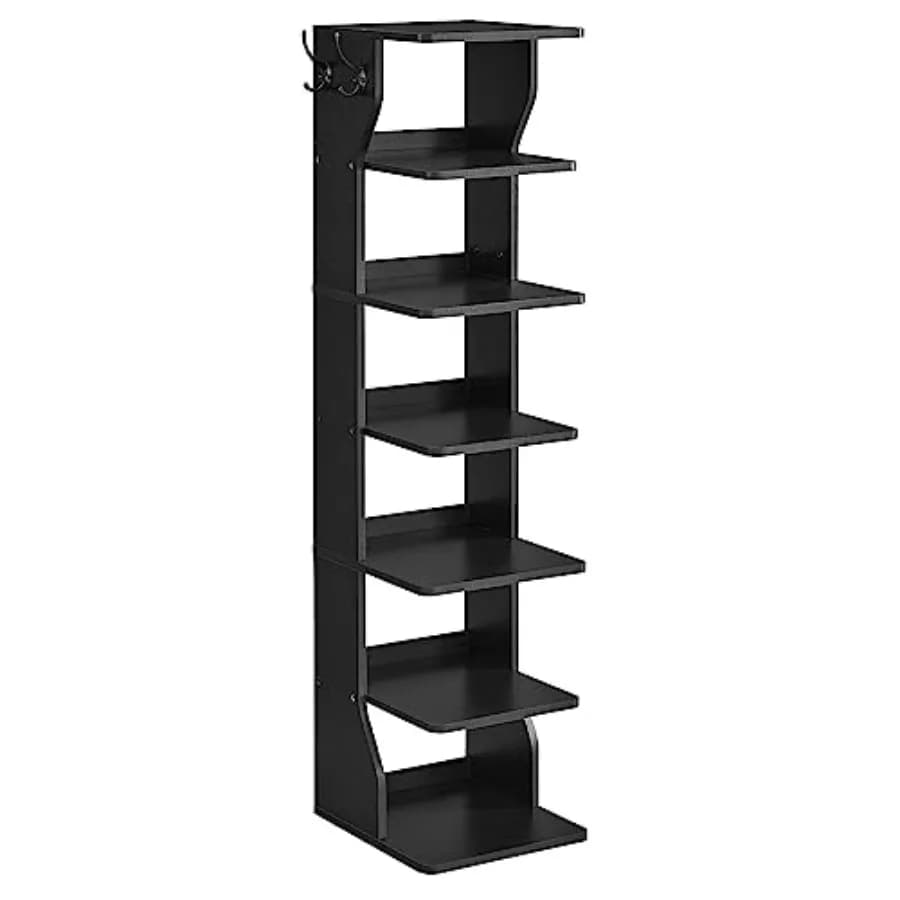 Scarpiera Verticale a 7 Livelli, Organizer Salvaspazio Stretto con Ganci, Scaffale Angolare Sottile, Salvaspazio per Ingresso e Camera da Letto