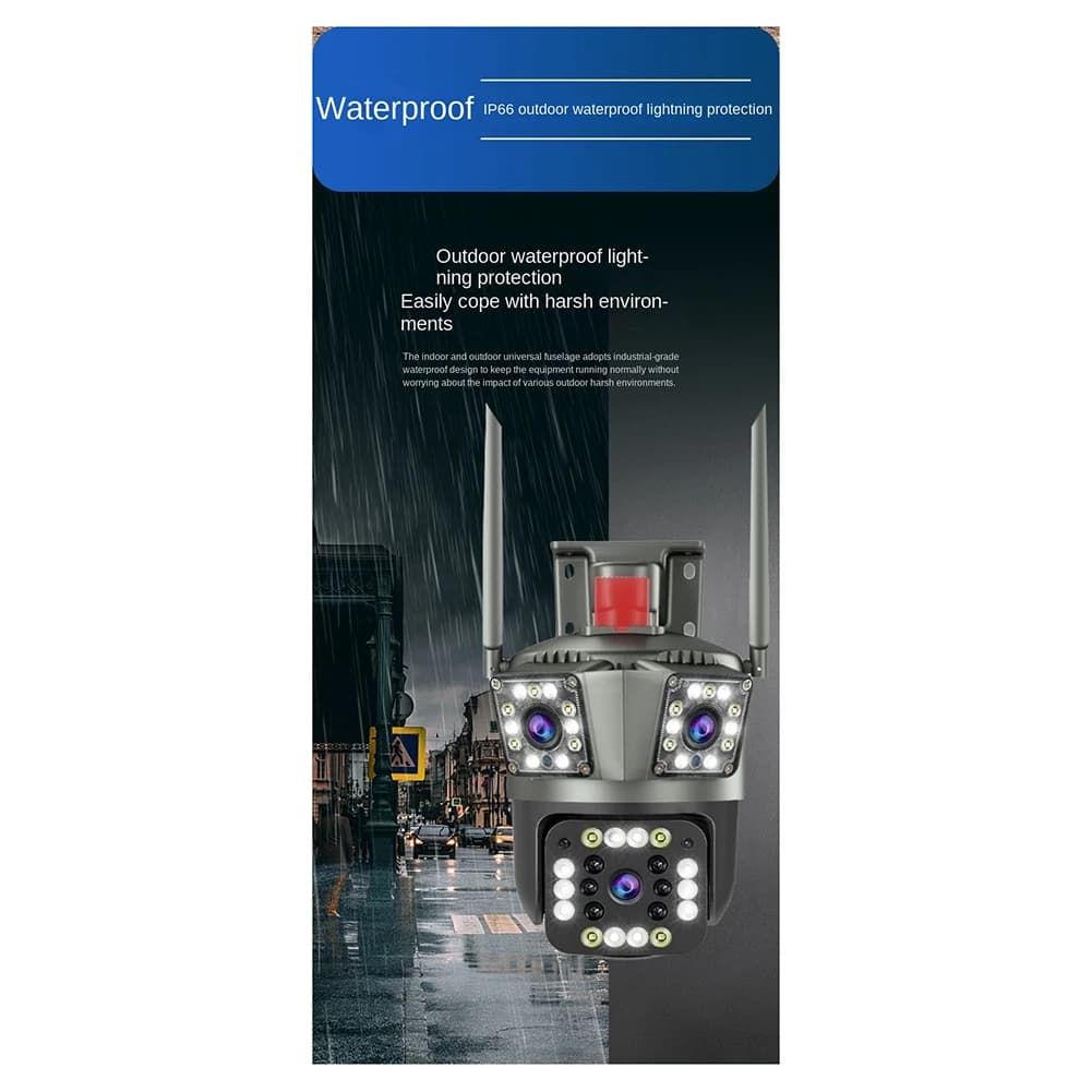 OK 360 ° Telecamera WiFi da 2 MP per esterni, zoom ottico 3.6X, protezione di sicurezza, tre schermi, videosorveglianza impermeabile, presa americana