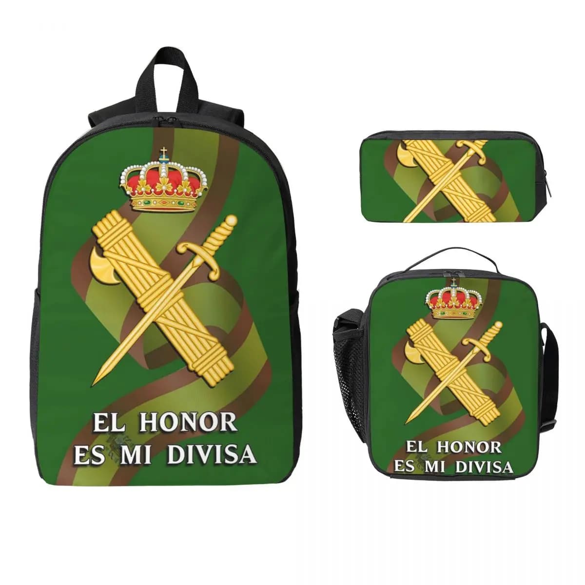 Spanish Guard Civil Flag of Spain Backpack Boys Girls BookBag School Bags Laptop Shoulder Bag Isolated Lunch Bag 3ps Hood