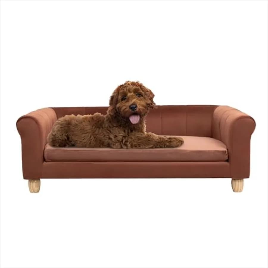 42 pollici. Elegante Divano Rettangolare per Cani di Taglia Media e Grande in Finto Velluto Marrone, Cuccia Rialzata in Peluche
