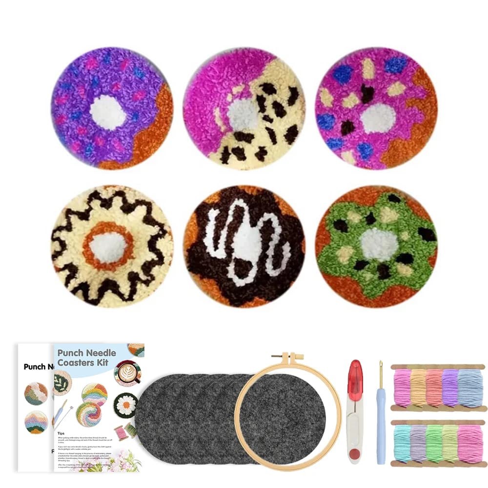 RUOPOTY 6pcs Punch Needle Coaster Dots Punch Needle Painting Decor Embroidery Supplies Landscape Punch Needle Art Wall Art