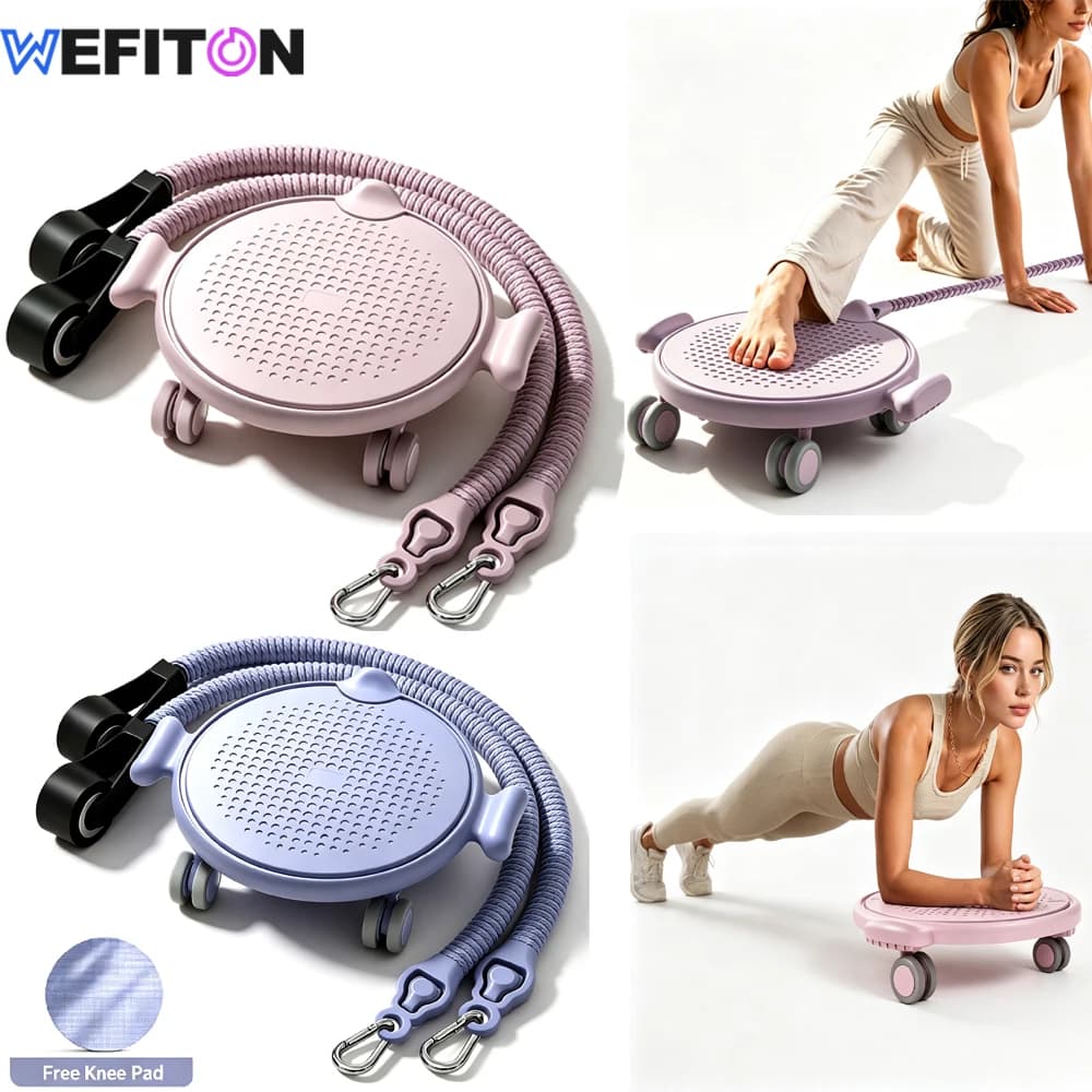 1Set Ab Roller Kit with Knee Mat & Exercise Bands, 360° Twisting Core Slider for Home Gym, Abdominal Muscle Trainer Equipment