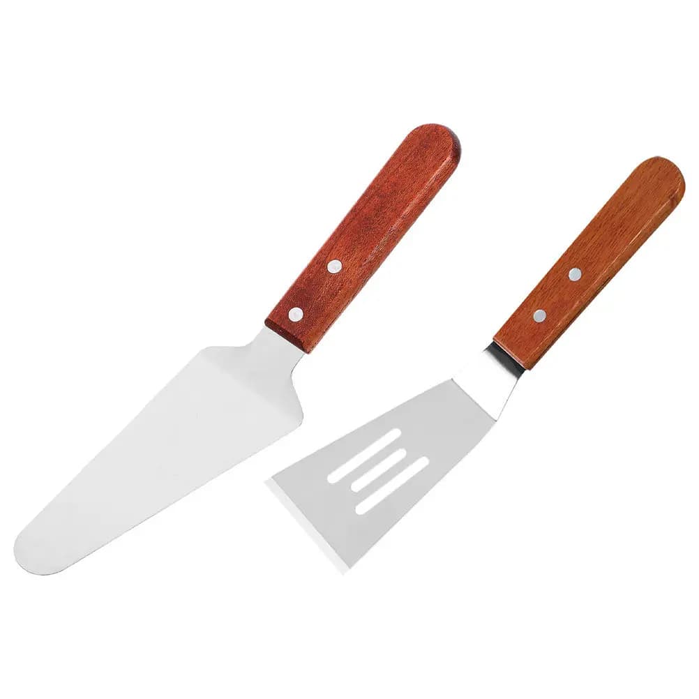 2Pcs Wooden Handle Metal Pizza Spatula Turners Ergonomic Design Thin Blade for Easy Oven Transfer Pizza Server Baking Tool