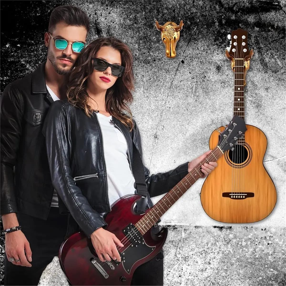 ABVB 2 Pezzi Supporto da Parete per Chitarra a Forma di Toro, Gancio Dorato per Ukulele, Supporto per Chitarra Elettrica