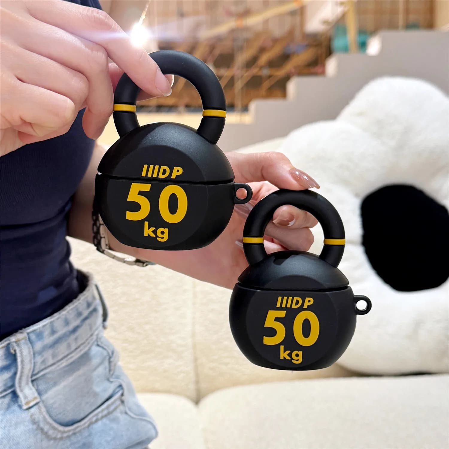 Kettlebell Shaped Silicone Protective Case (50kg) Fitness Style with AirPods 1/2/3/Pro/Pro 2 and AirPods 4 Pro3