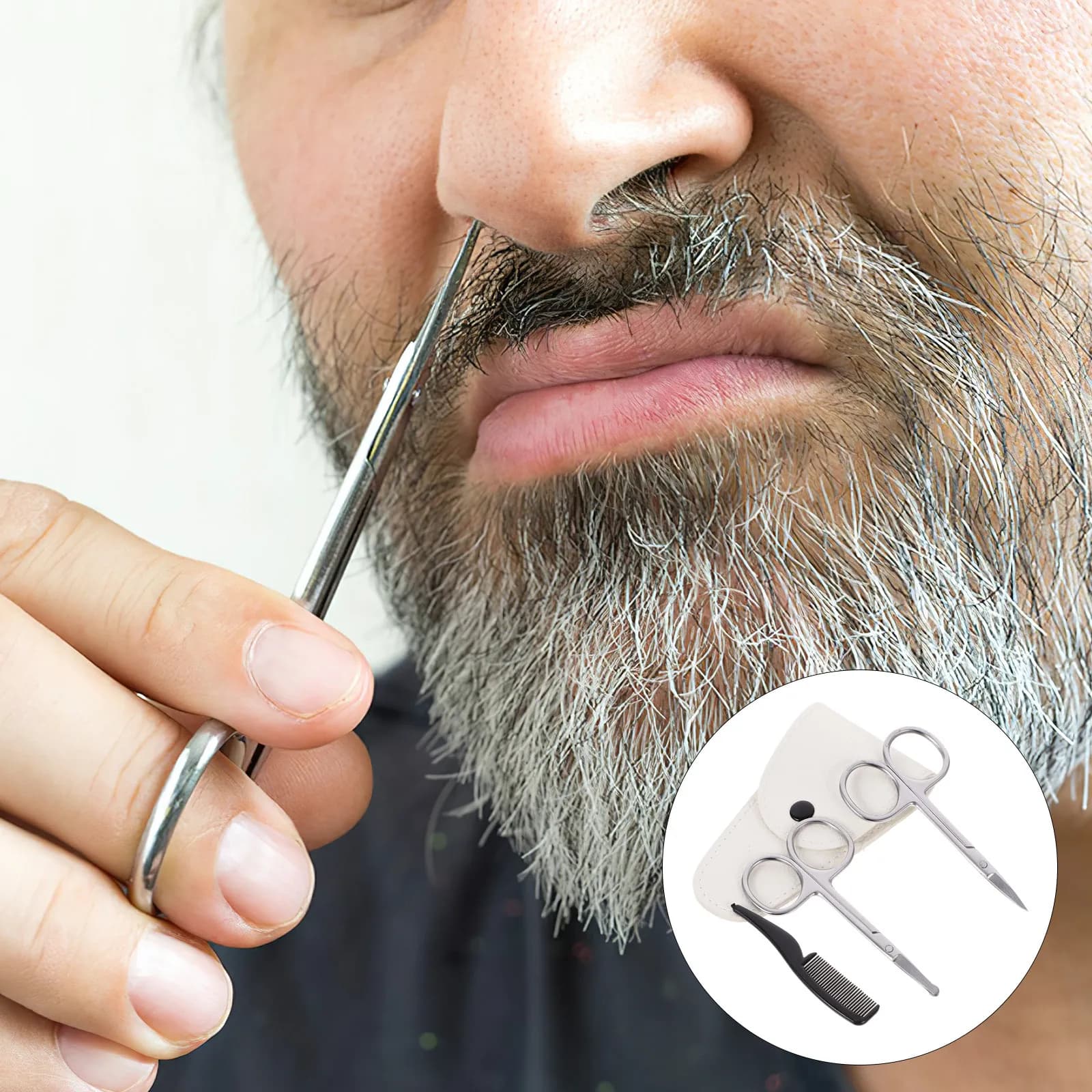 Set di 4 Forbici per Barba in Acciaio Inossidabile, Trimmer di Precisione per Peli del Naso, Forbici per Rifinire il Baffo, per Uomo, Barbiere, Casa, Salone