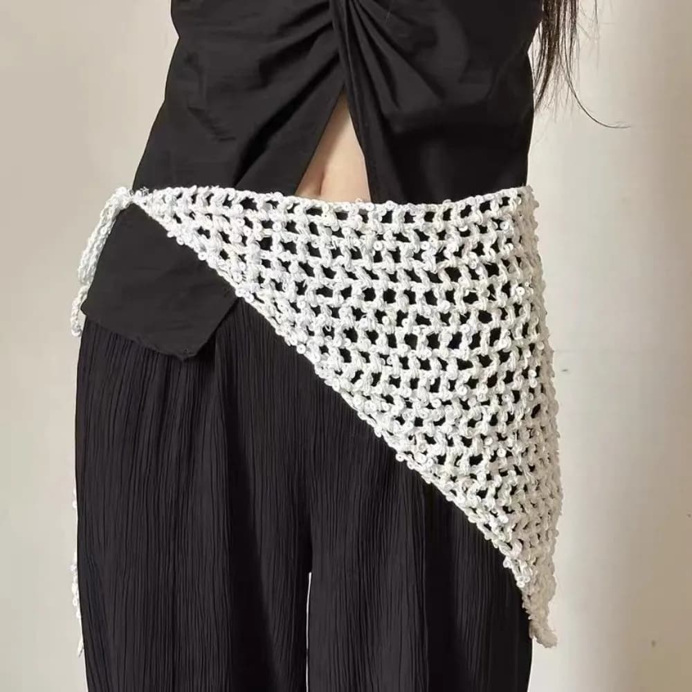 Sequined Triangular Scarf Bohemian Exotic Tassel Knitted Triangle Scarf Multi-functional Clothes Decoration Hollow Shawl Girl