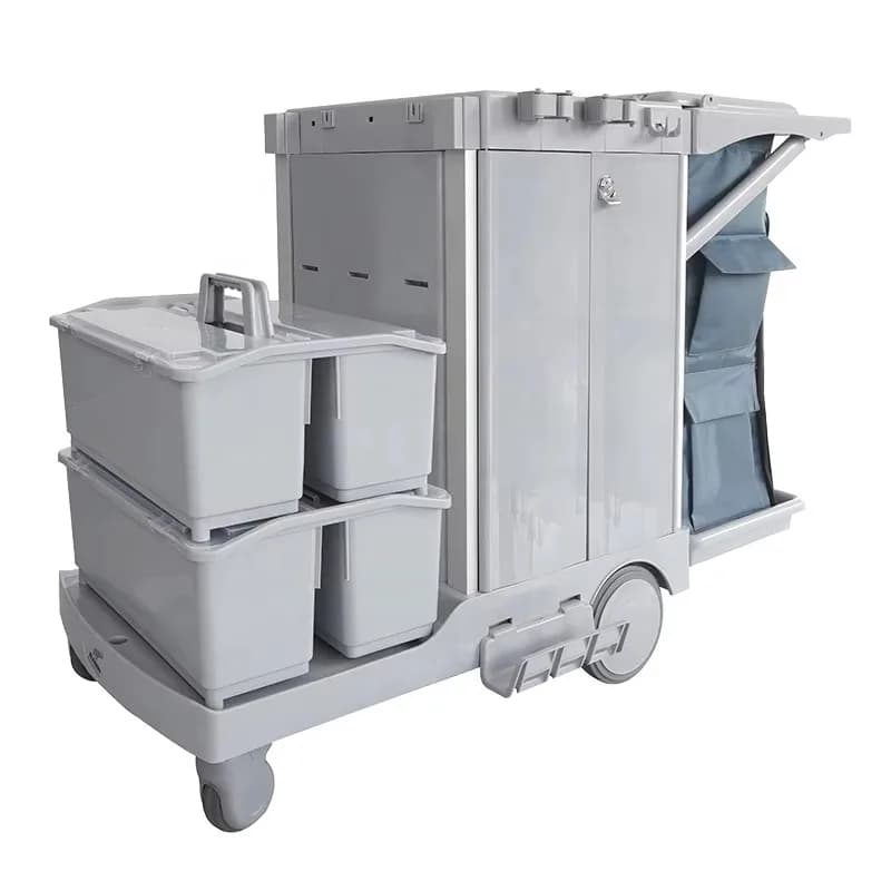 S65 Hotel Commercial Cleaning Supplier Professional Plastic Compact Janitorial Garbage Cleaning Cart with Recycle Trash Bins