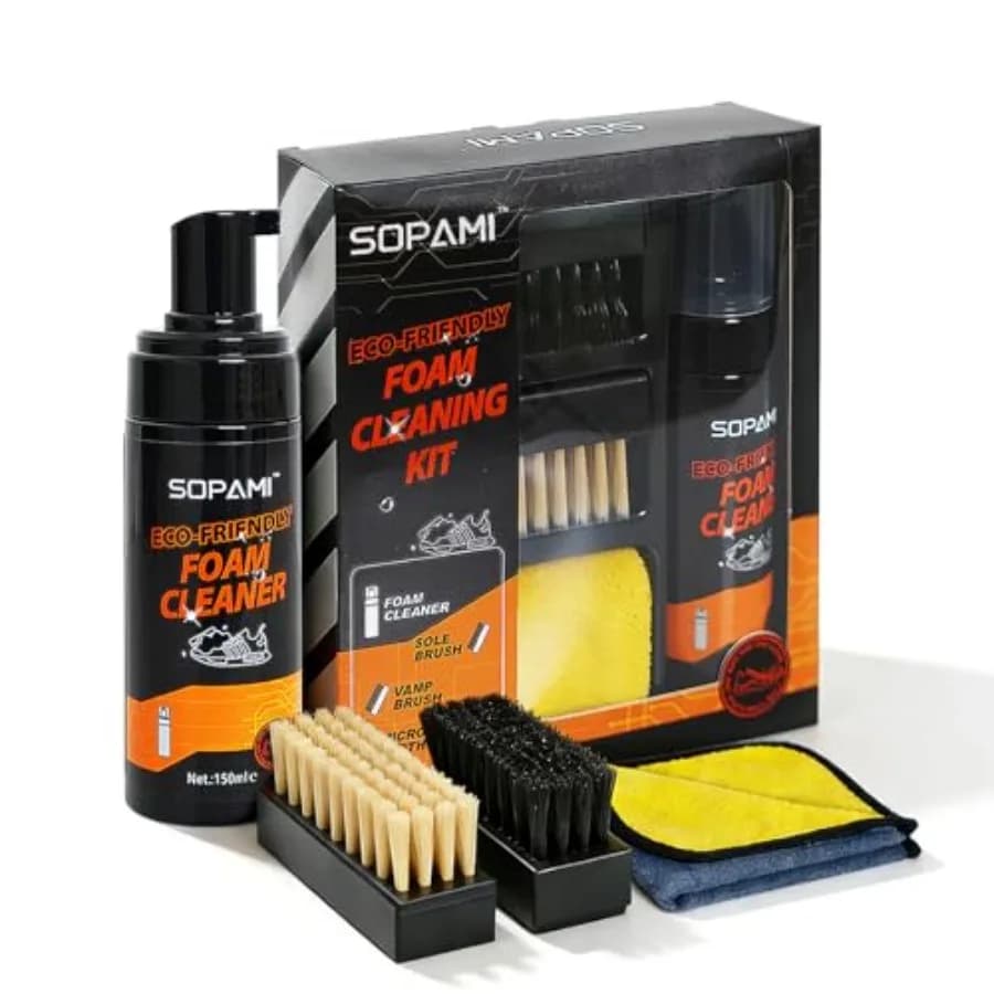 Kit di Pulizia per Scarpe SOPAMI, Detergente in Schiuma Premium con Spazzole Morbide e Rigide e Asciugamani in Microfibra
