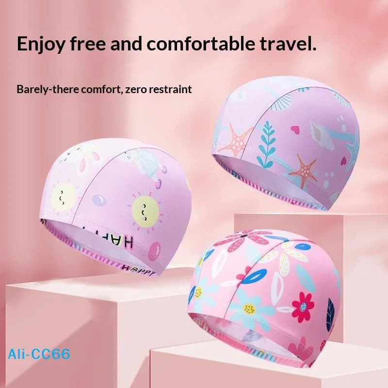 【C】Kids Cartoon Print Swim Cap High Elasticity Waterproof Swimming Hat For Boys Girls Pool Beach Water Sports