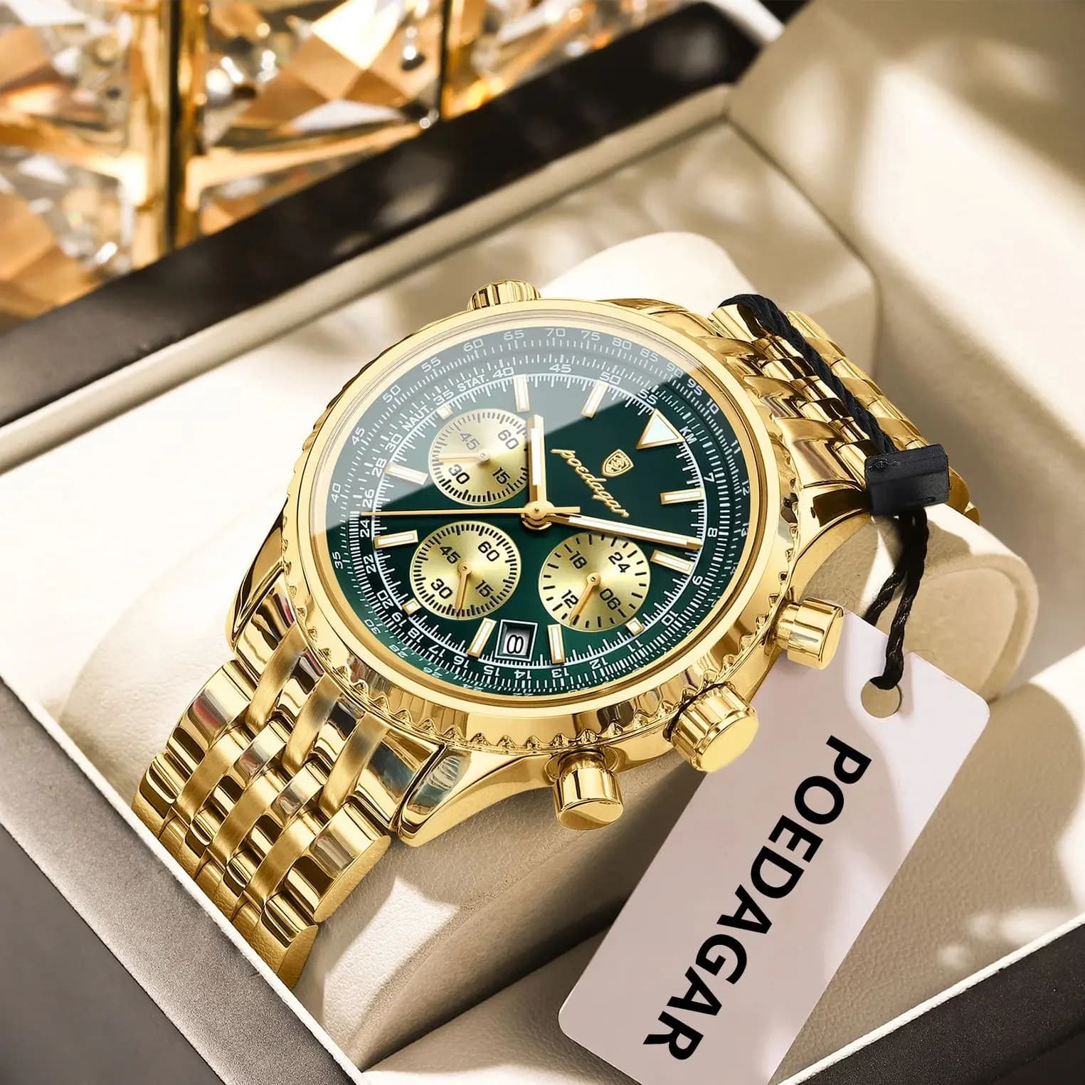 POEDAGAR Luxury Men's Watch Chronograph Date Luminous Waterproof Men's Watch Classic Stainless Steel Quartz