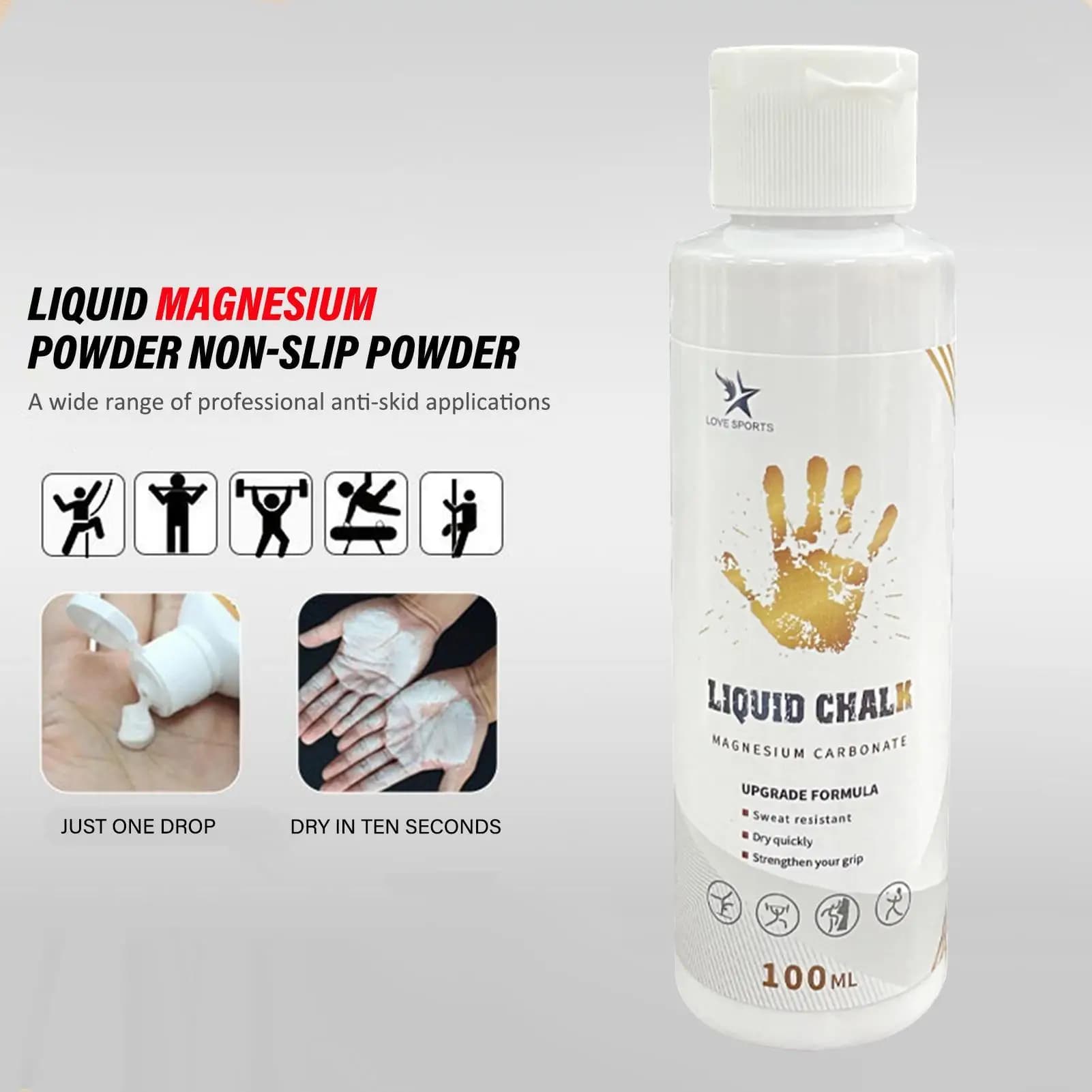 Magnesium Sports Liquid Powder for Fitness, Weight Lift, Anti-slip Cream, Magnesium Liquid for Indoor and Gymnastics, Long-Term Conservation
