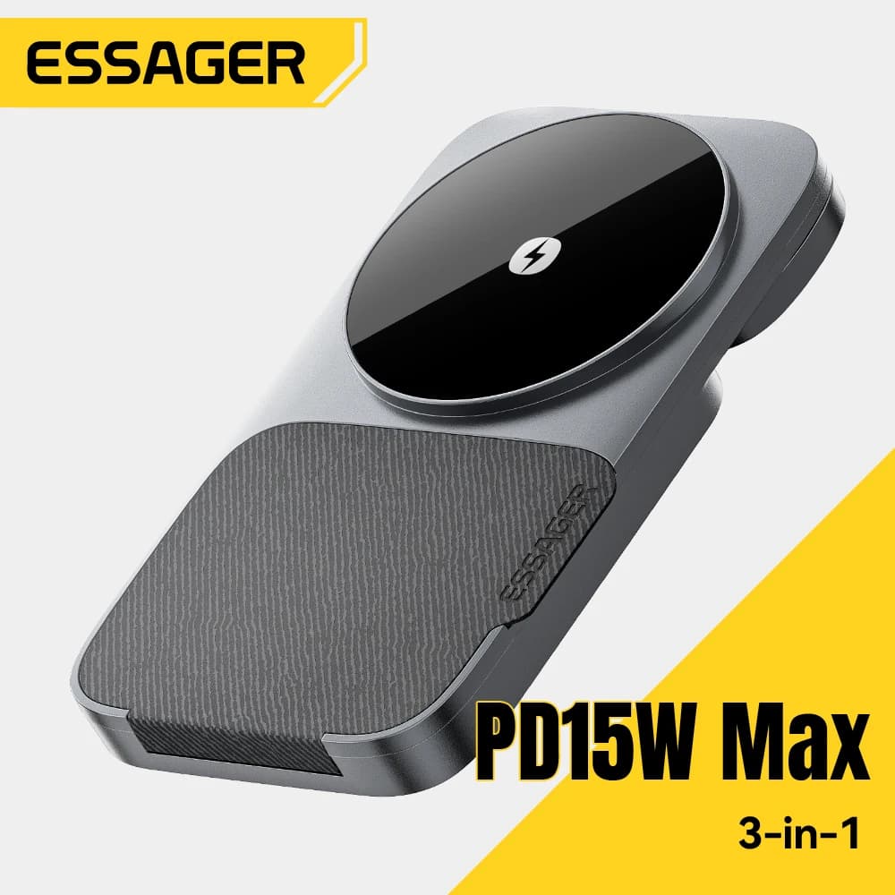 Essager Portable Foldable Wireless Charger 3 in 1 Magnetic 15 W for iPhone 17/16 AirPods Apple Watch - MagSafe Fast Charging
