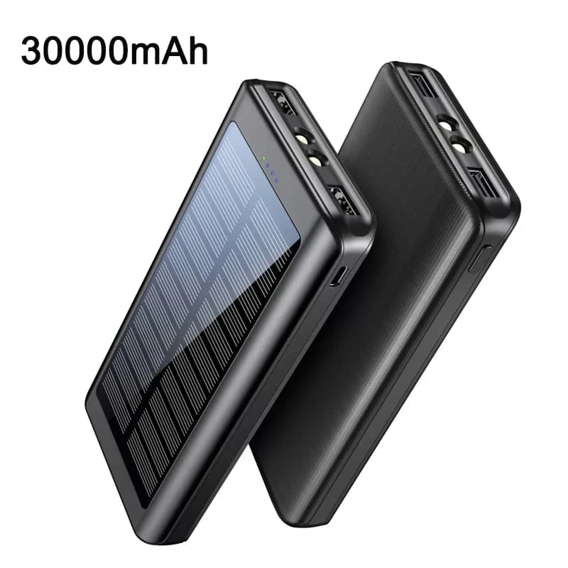 Banca di energia solare da 30000mah con luce a LED caricabatteria esterno portatile da esterno Powerbank a ricarica rapida per iPhone 15 Xiaomi