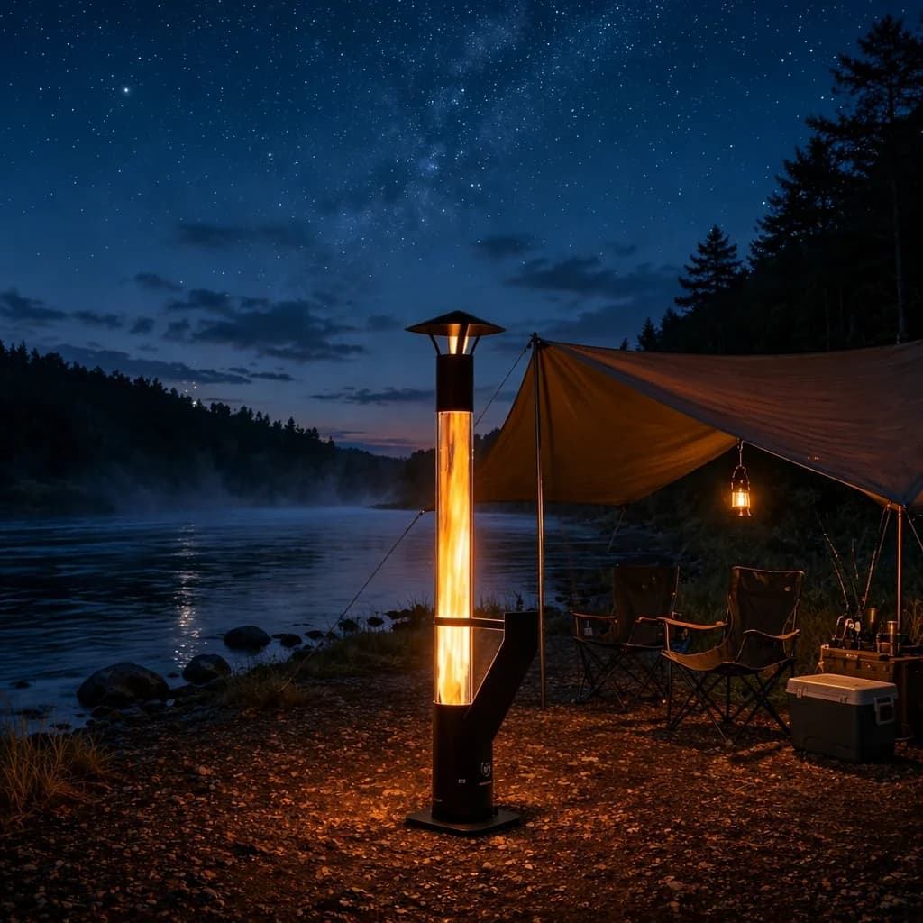 Weatherproof Vertical Flame Torch Stove Freestanding Outdoor Rocket Pellet Heater Garden Camping Night Atmosphere Furnace