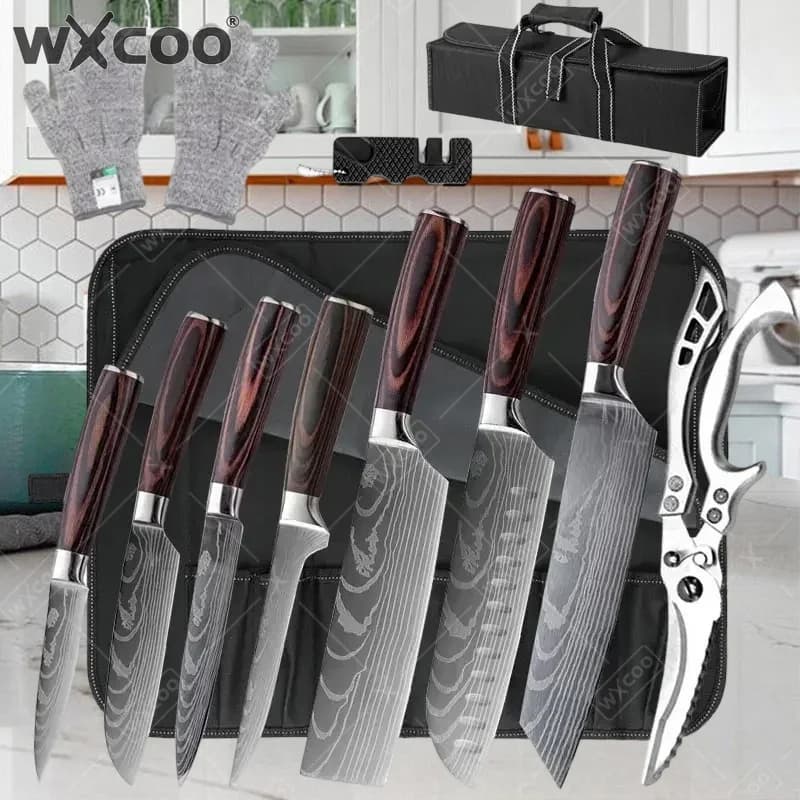 WXCOO Meat Boning Knife Set Butcher Knife Carving Cleaver Chef Santoku Japanese Kitchen Knives with Sheath