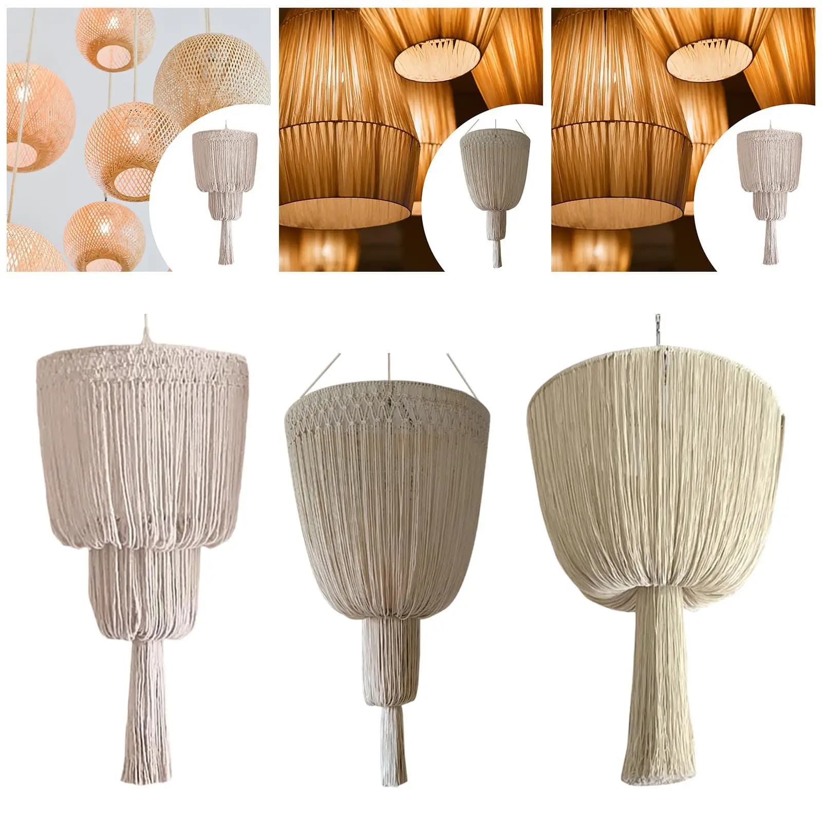 Braided Macrame Lamp Shade Handwoven Fabric Lampshade Replacement for E27 Lamp Holder Bedroom Vintage Decor