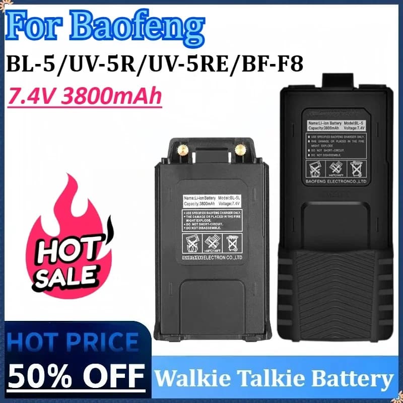 Batteria walkie-talkie da 7,4 V 3800 mAh per Baofeng UV-5R BF-F8 Ingrandisci batteria agli ioni di litio Caricatore di tipo C BL-5 UV-5RE Radio bidirezionale