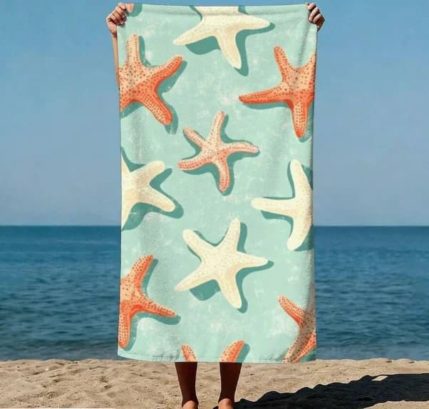 Asciugamano Vintage con Stampa di Stelle Marine Blu Oceano, Grande e Assorbente, con Motivo di Stelle Marine e Conchiglie Azzurre per Spiaggia e Viaggi