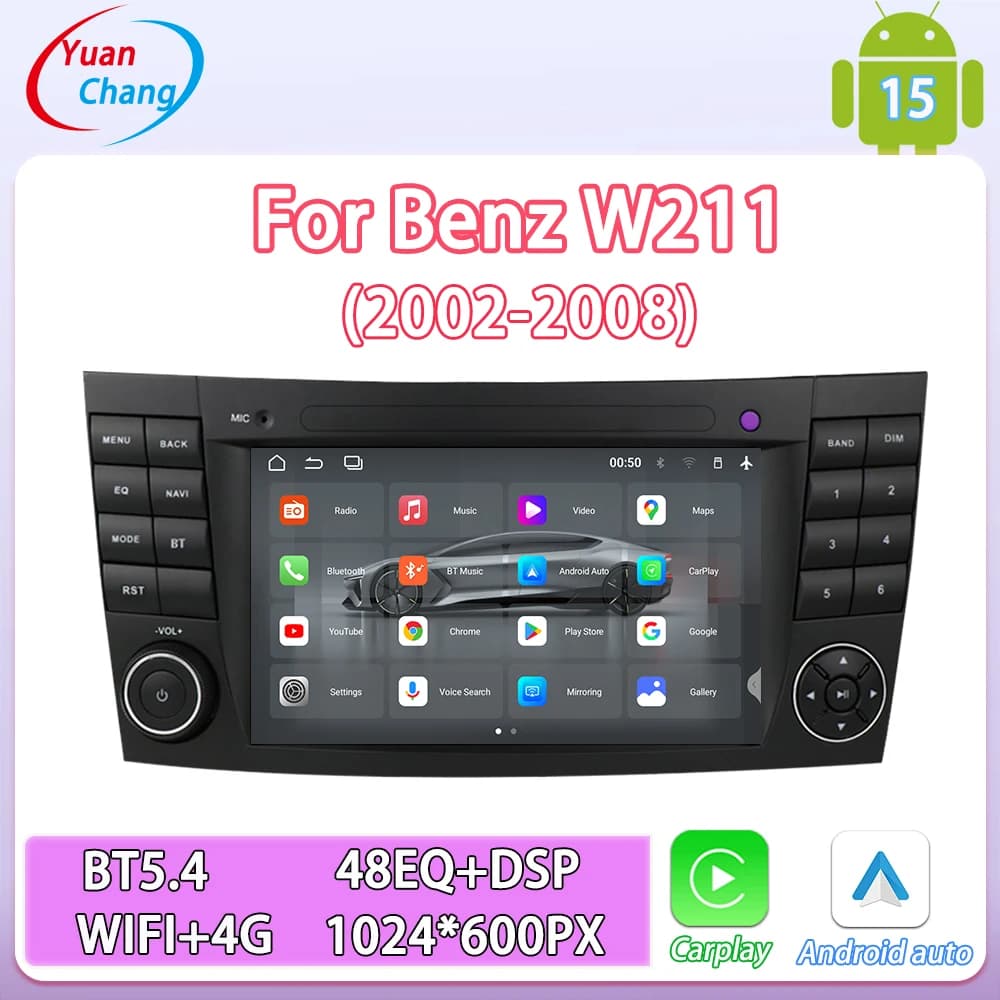Lettore multimediale per auto Android 15 adatto per Mercedes Benz Classe E W211 CarPlay wireless Android Auto GPS WIFI 4G Autoradio