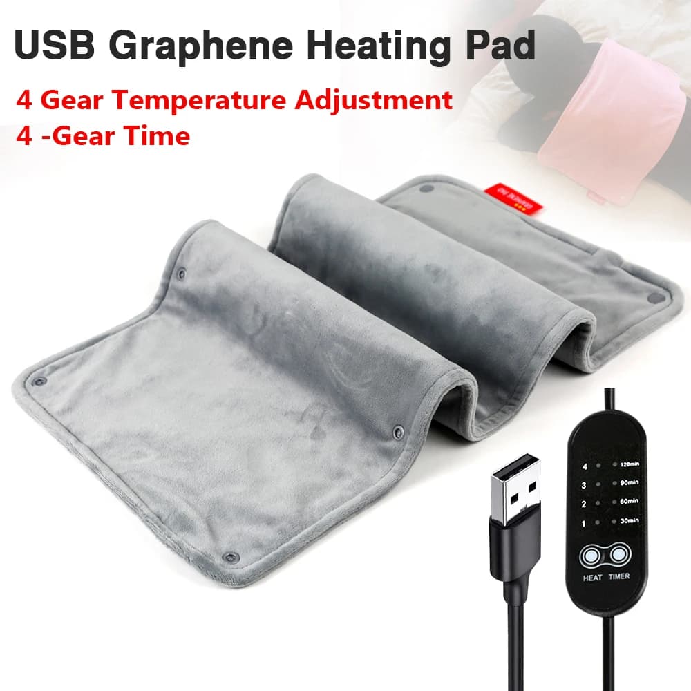 Coperta elettrica in grafene Coperta isolante per riscaldamento elettrico Cuscino per sedia riscaldato per auto da ufficio Alimentatore USB con temporizzazione a 4 velocità di caldo
