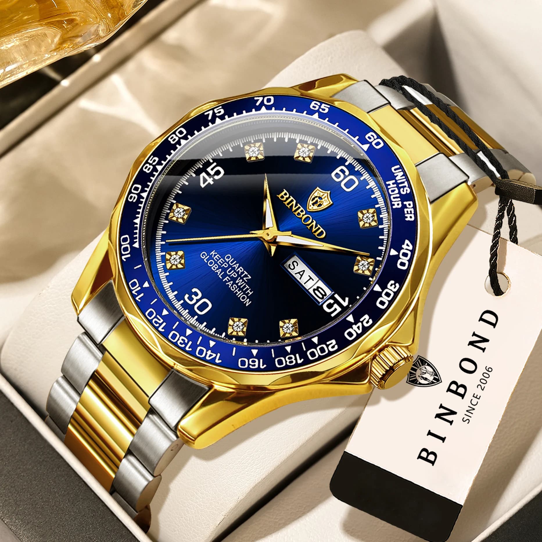 Orologi da polso al quarzo di lusso BINBOND per uomo, robusti, precisi, luminosi, impermeabili, con indicazione della settimana, data automatica, orologio da uomo, reloj