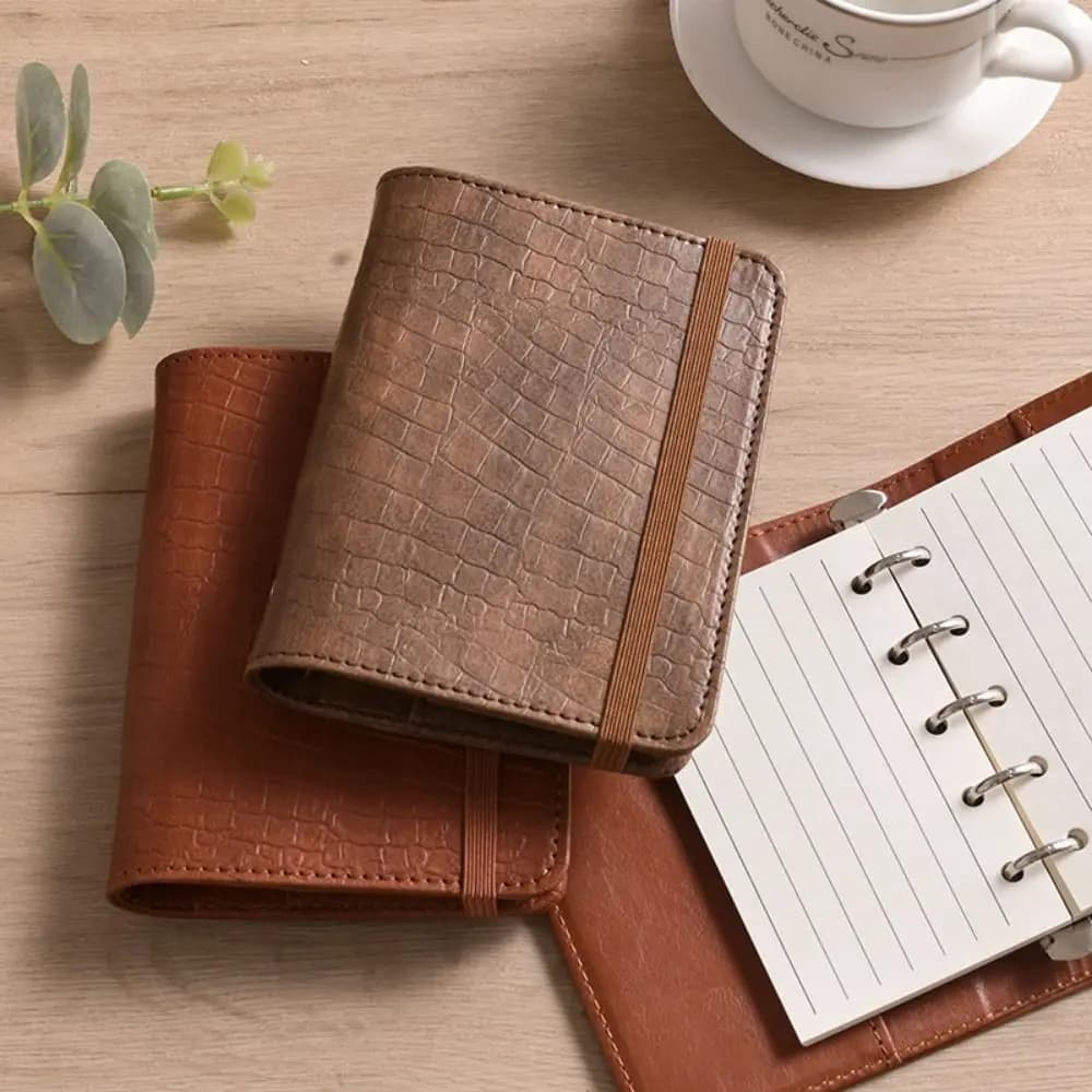 Agenda in Pelle A8 alla Moda, Taccuino Portatile a 5 Fori con Fogli Staccabili, 80 Fogli Bianchi o a Righe, Mini Diario Planner per Studenti