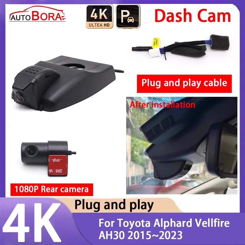 AutoBora 4K 2160P Plug and Play UHD Dash Cam for Car DVR Camera for Night Vision for Toyota Alphard Vellfire AH30 2015 ~ 2023