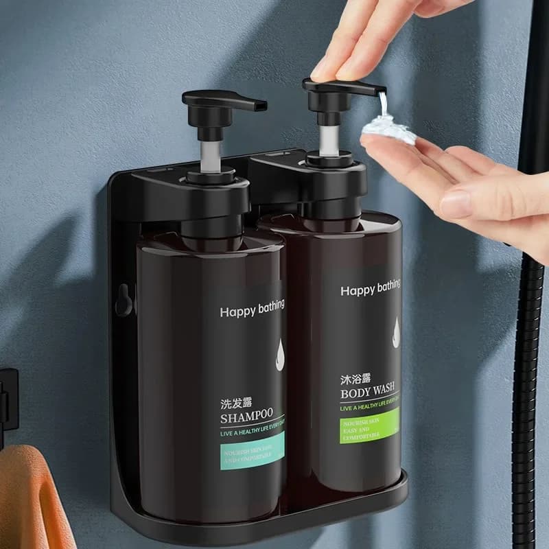 Scatola disinfettante per le mani senza trapano a parete - Dispenser automatico di sapone Dispenser di shampoo e gel doccia Set design per l'organizzazione del bagno