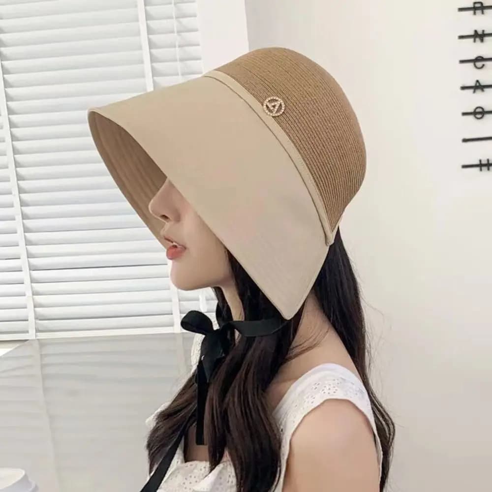 Sweet Shade Sun Caps Foldable Bucket Hat Stripe Wide Brim Sunscreen Bucket Hat Beach Hats Summer Straw Hat Girls