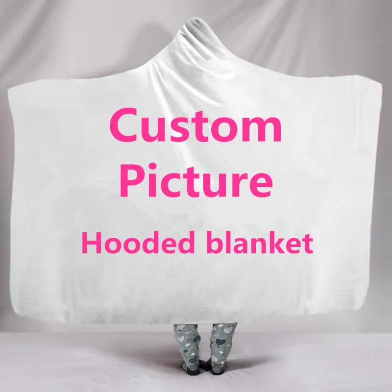 Custom Picture Hooded Sherpa Throw Blankets, Wearable Blankets, Warm Hoodie, Cape Wrap, Plush Quilts Cover, Beds Sofa