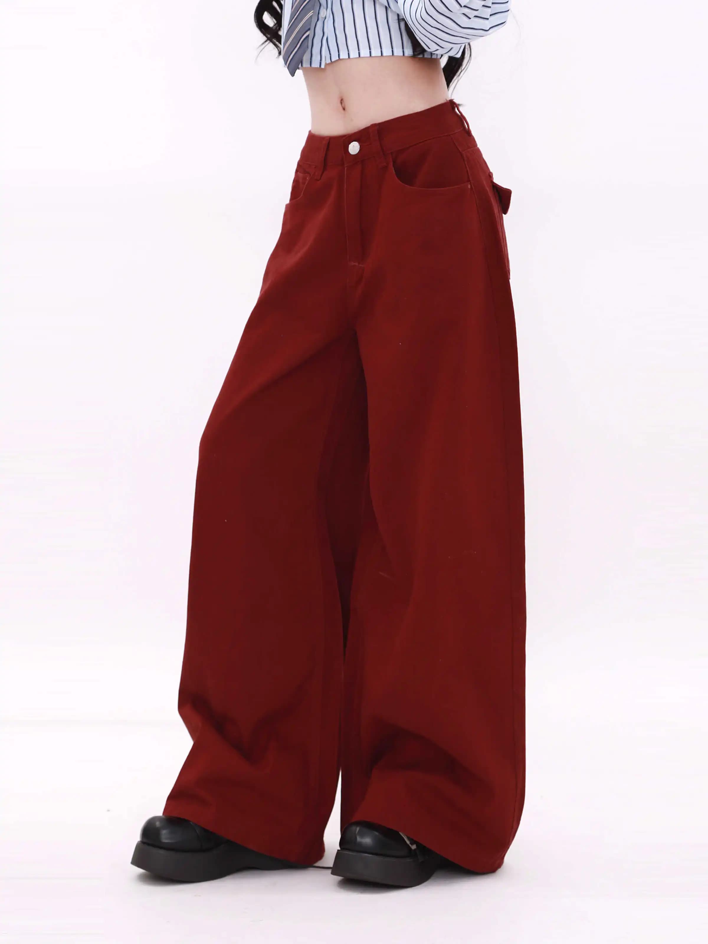 Jeans rossi angola Y2k da donna Harajuku Pantaloni in denim oversize stile giapponese anni 2000 Pantaloni larghi vintage Jean Trashy Clothes 2025