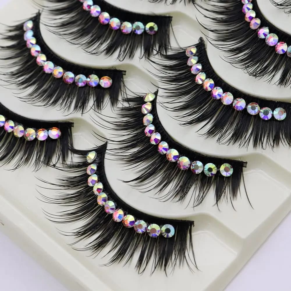 5 Paia di Ciglia Finte 3D per Feste, Trucco Esagerato, Ciglia Finte in Visone con Strass Lucidi