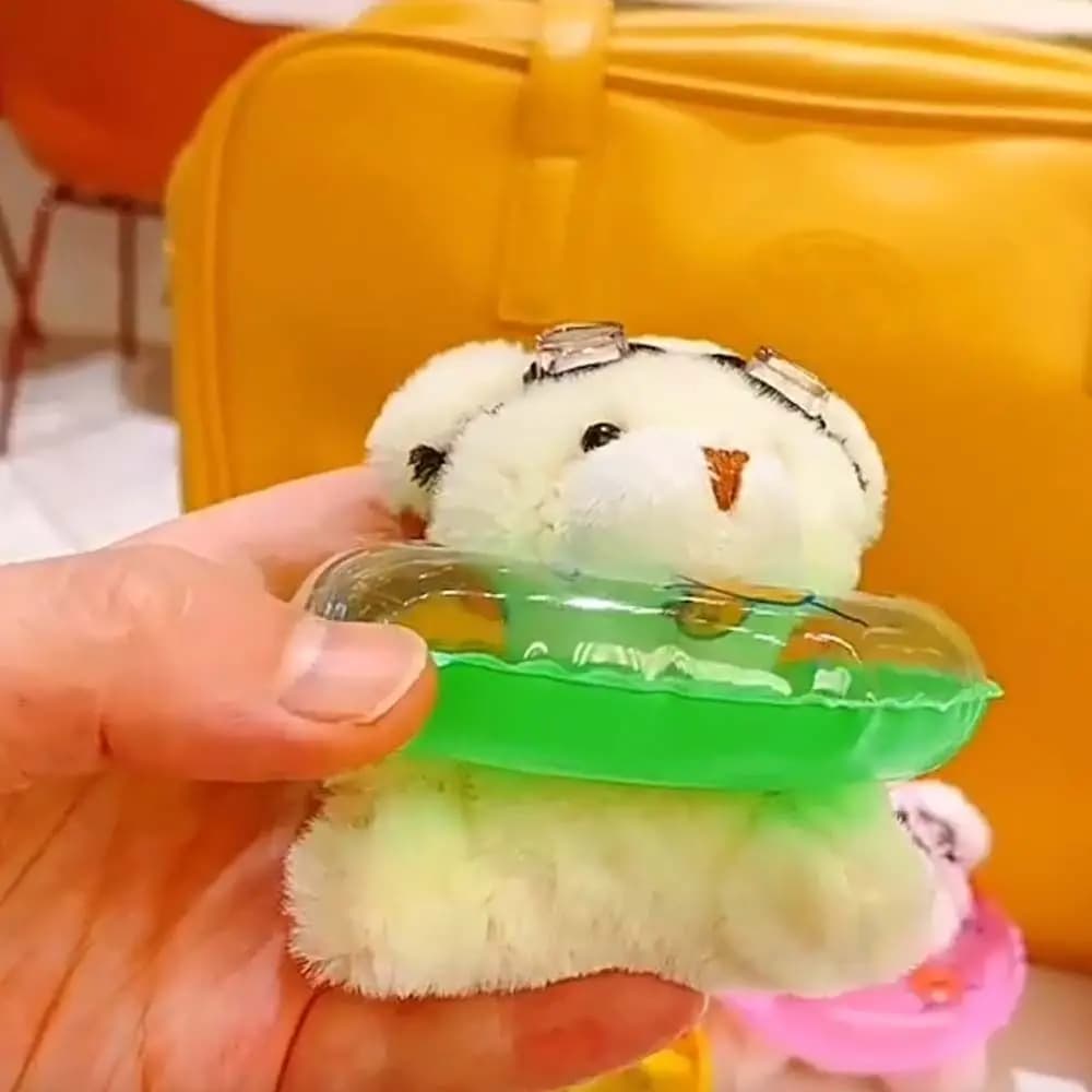 PVC Car Keychain, bear shape with swimming goggles, animal pendant in animated cartoon style, with Korean style duck print, for bag