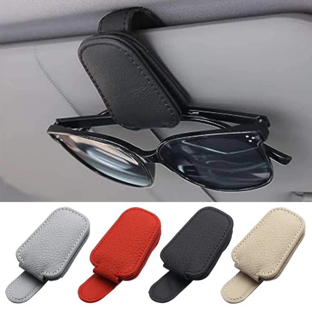 Porta occhiali da sole per auto Visiera parasole Occhiali da sole Clip Custodia per occhiali in pelle Supporto magnetico Biglietto per biglietti Clip per occhiali Accessori per auto