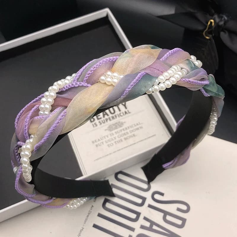 Fascia per capelli intrecciata a treccia con decorazioni a ciambelle per donne con testa alta, ideale per l'uso quotidiano e per il shopping