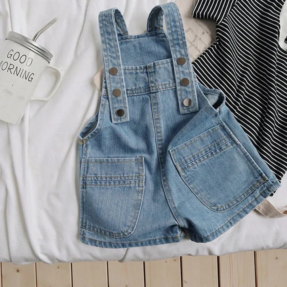Versione coreana Moda Bambini Tinta unita Salopette di jeans Pantaloni Jean Tuta infantile Tuta per bambini Nuovi vestiti per ragazze 3-8 anni