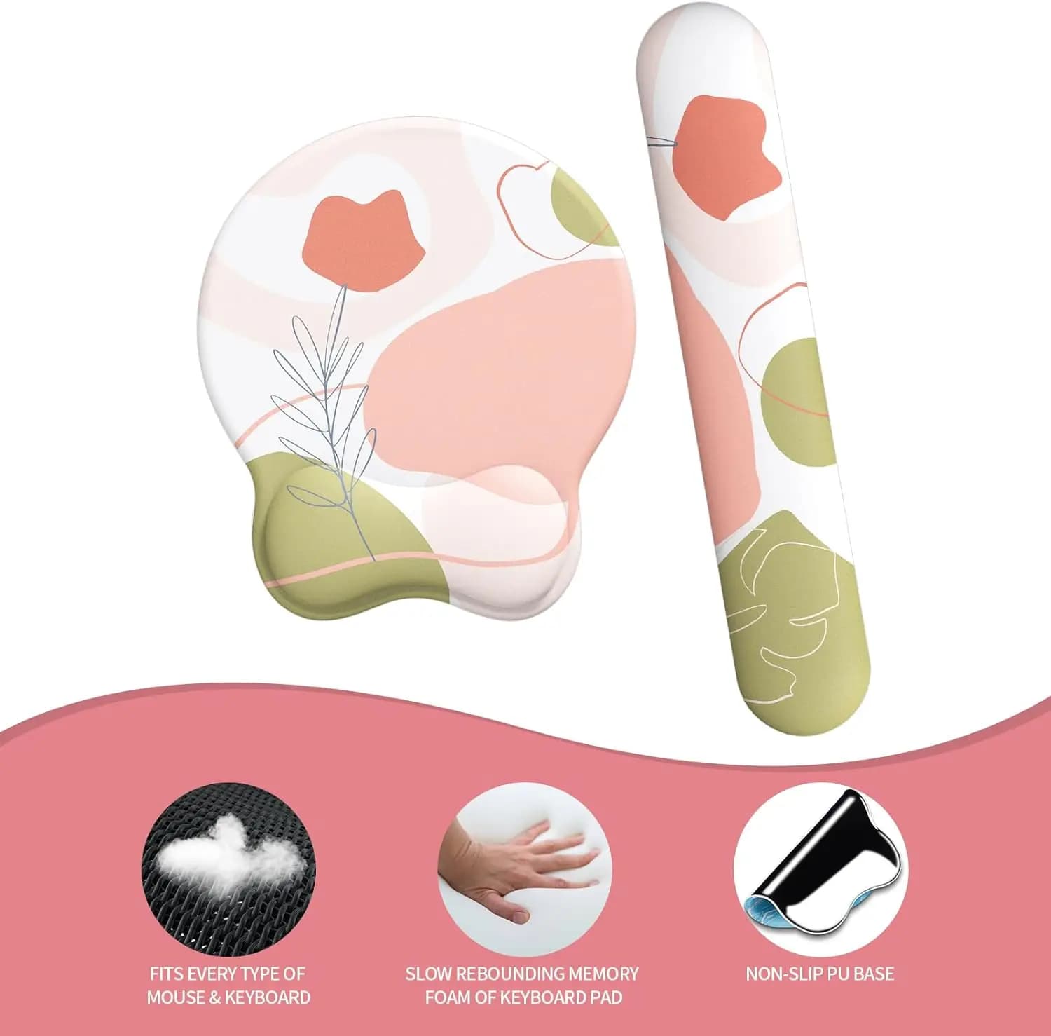 Supporto per il polso del tappetino per Mouse, tappetino da polso ergonomico per tastiera in Memory Foam e Set di poggiapolsi in Gel per Computer