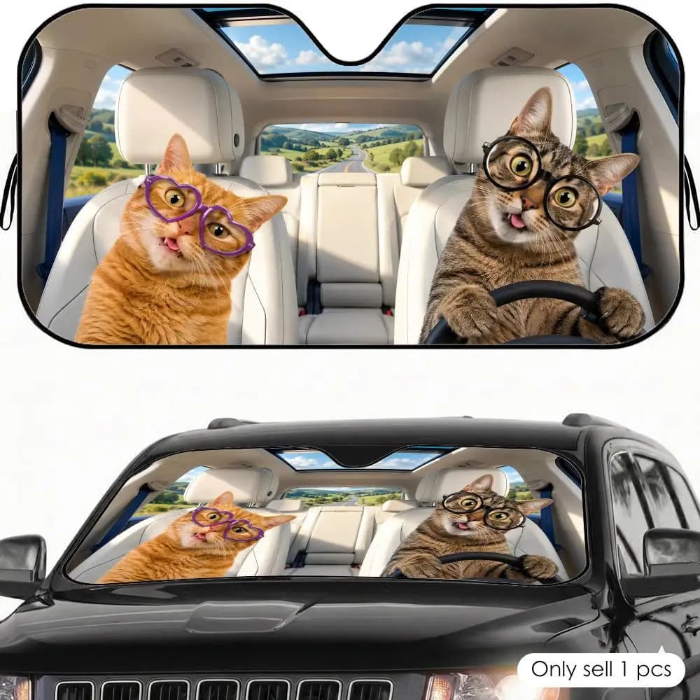 Parasole per Auto a Forma di Gatto con Occhiali, Protezione UV Riflettente Pieghevole, Copertura Isolante dal Calore