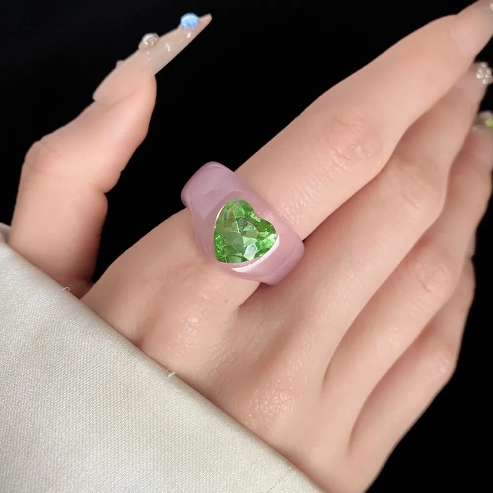 Ins Sweet Exaggerated Resin Rhinestone Ring Korean Style Candy Color Geometric Ring Resin Classic Big Dome Plain Ring Party