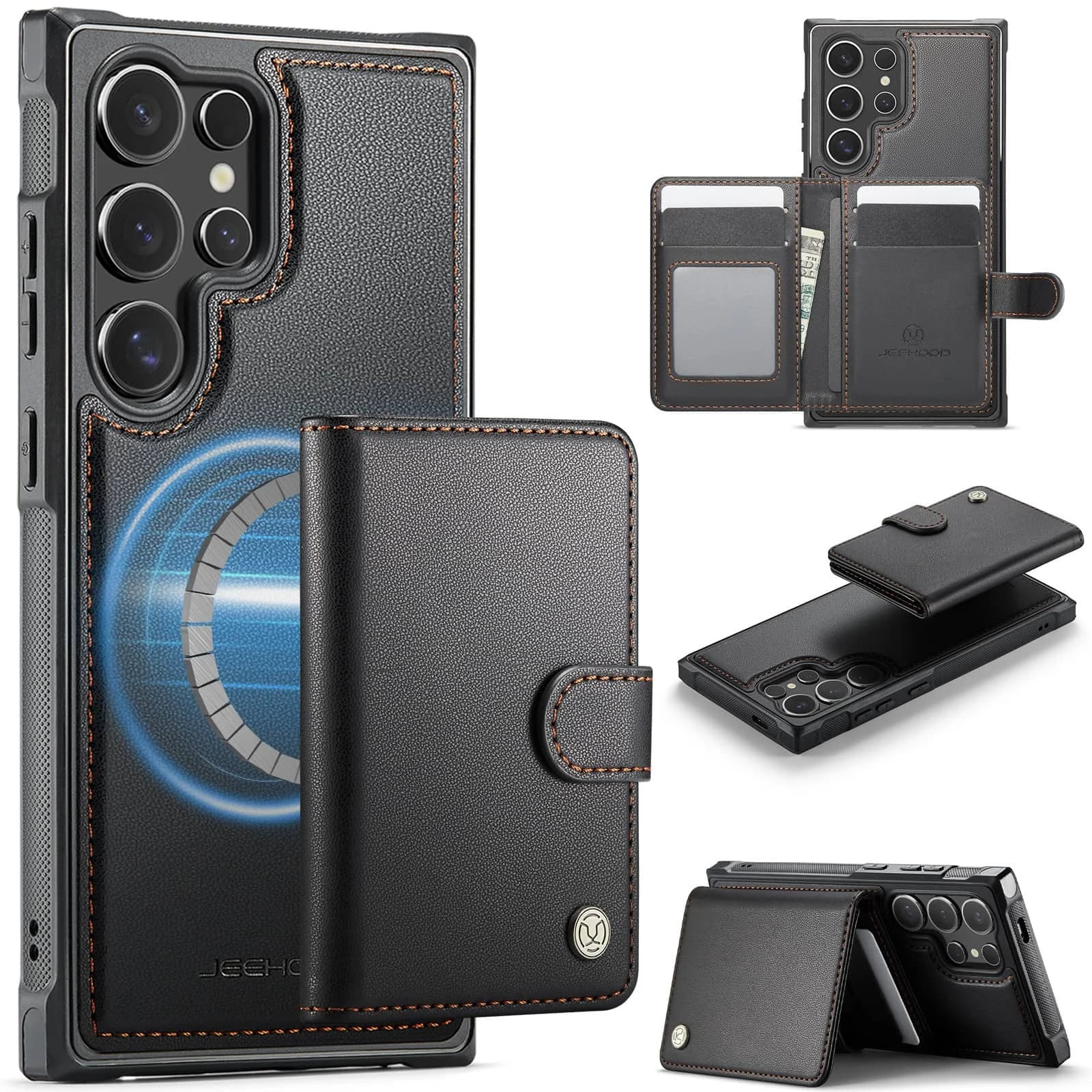 Custodia a portafoglio per Samsung Galaxy S25 Edge S25 S24 S23 S22 S21 S20 Ultra, porta carte magnetica staccabile premium con blocco RFID