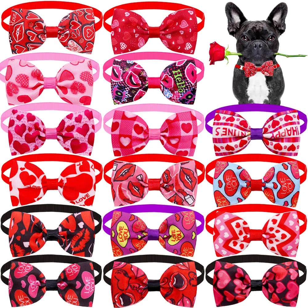 10pc Papillon per cani San Valentino Accessori per toelettatura cani Rosa Amore Animali domestici Cani Papillon Cravatte Primavera Accessori per cani Samll