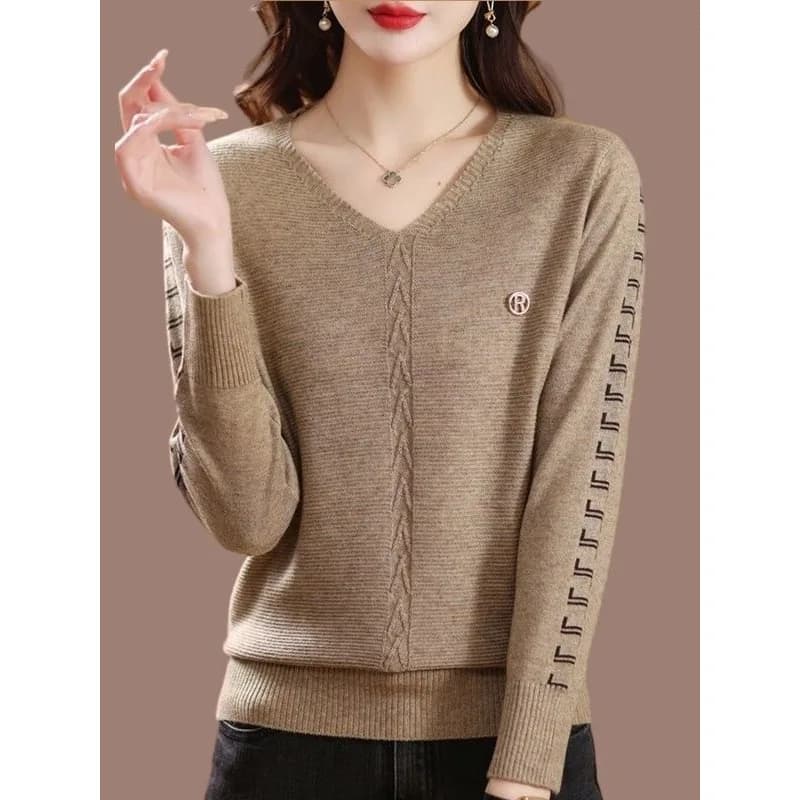 Camicia base lavorata a maglia da donna Nuovi top per la primavera Nuovo maglione con scollo a V T-shirt a maniche lunghe da donna