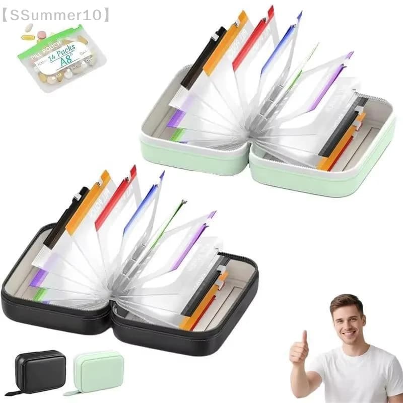 【xxx】1 Set Writable Labels Waterproof Pill Pouch Kit With 7/14 Color-coded Pouches For Daily Medication Vitamins & Supplements