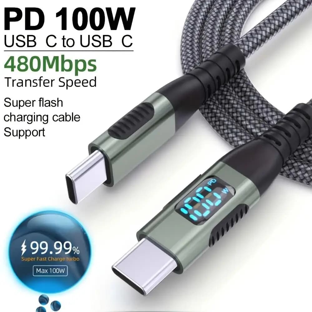 LAIHONEN 1PC/2PCS Cavo USB-C a C PD 100W con display LED, intrecciato in nylon, 480Mbps, ricarica rapida per iPhone15 Pro Max Galaxy iPad Pro
