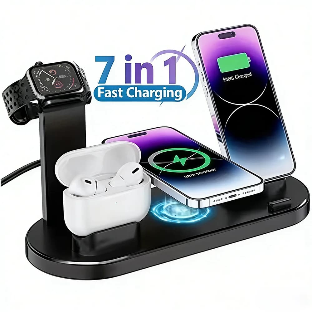 Wireless Charging Base 7 in 1 from 30W for iPhone 17-11 XR, Apple Watch, Airpods Pro, iWatch 8 7 6 - Quick Charging Station