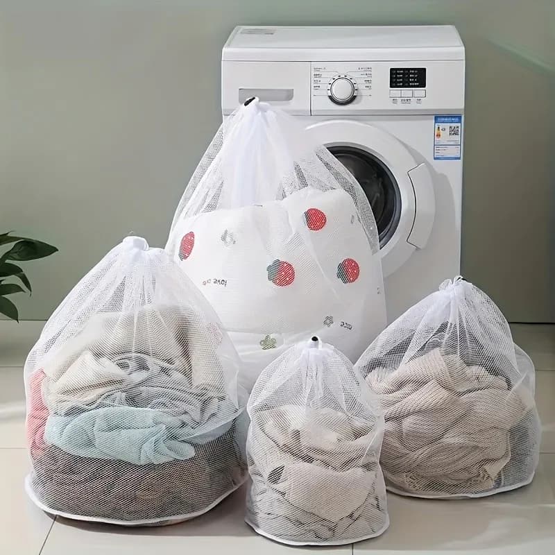 1Pc Versatile Mesh Laundry Bag with Drawstring Closure, Durable Polyester Breathable Washing Bag, Reusable Travel Storage Pouch