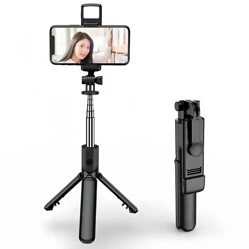 Treppiede con otturatore remoto pieghevole senza fili Bluetooth Selfie Stick con luce di riempimento Rotazione a 360 gradi per la trasmissione in diretta Tiktok