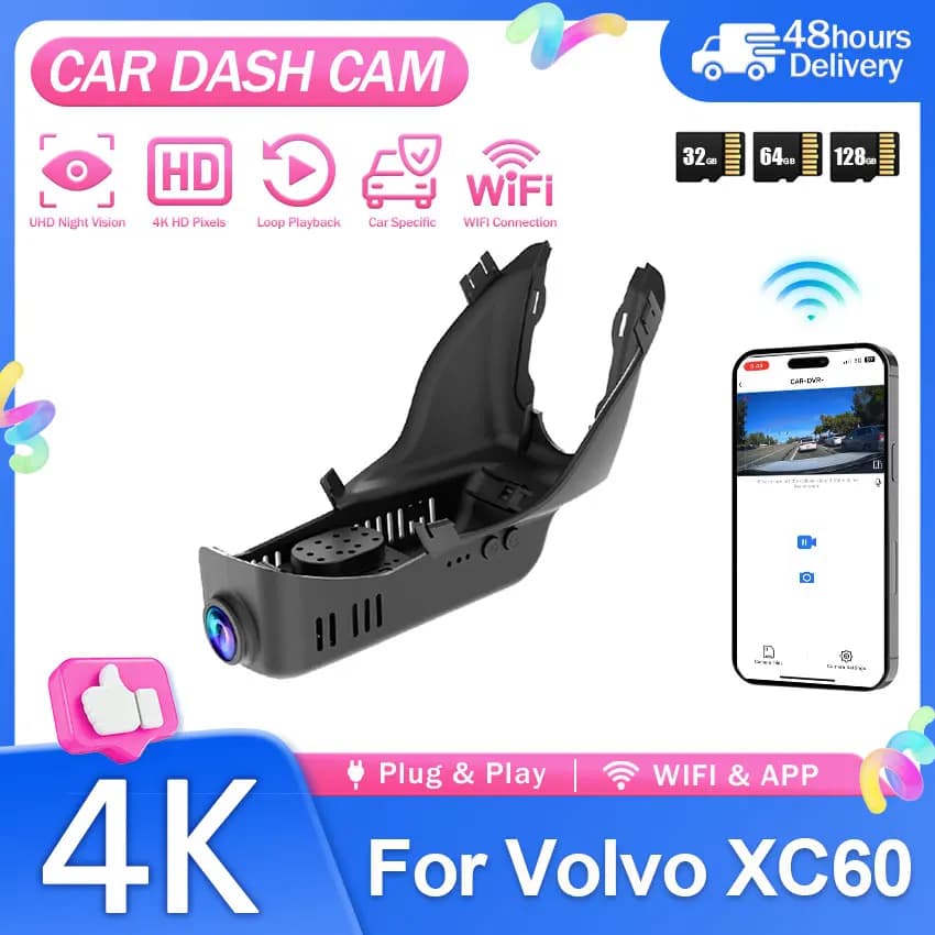 4K HD For Volvo XC60 2014~2016 2017 Dash Cam for Car Camera Recorder Dash cam WIFI Car Dvr Recording Devices Accessories